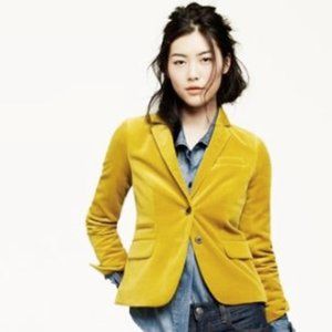 J. Crew Vintage Velvet Blazer Yellow Mustard Size 2 Great Condition